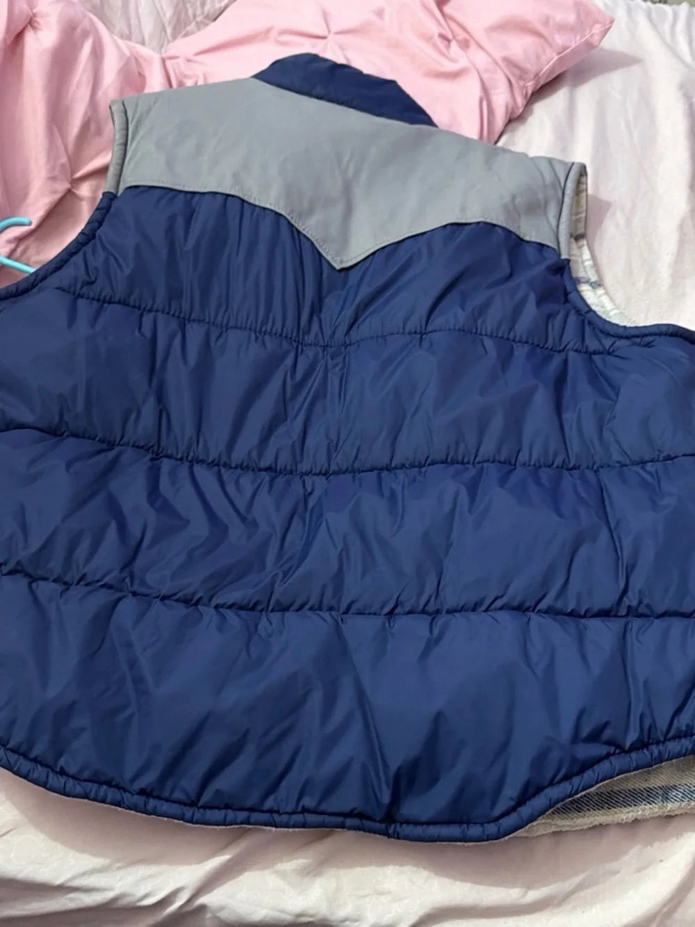 True Religion Navy Puffer with Gray Hood Trim